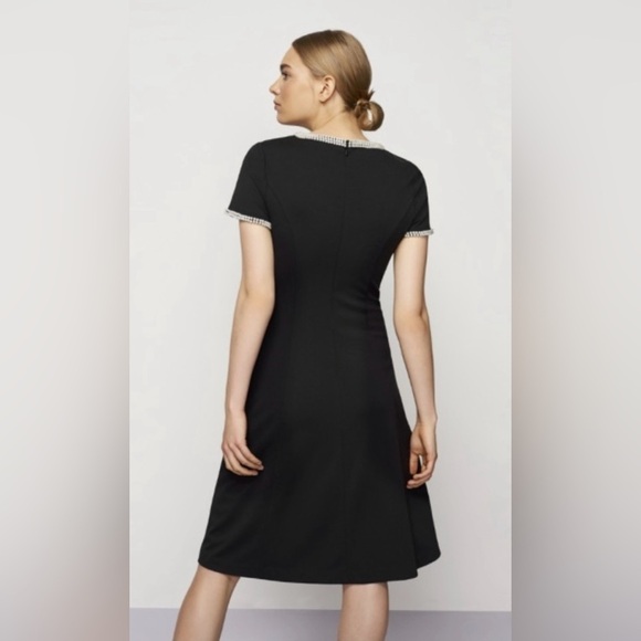 Karl Lagerfeld blk rose jacquard knt s/s pearl detail ft n flr drss SZ 14 luxury - Picture 3 of 11